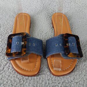 J. McLaughlin Blue Denim Sandals with Tortoise Buckle